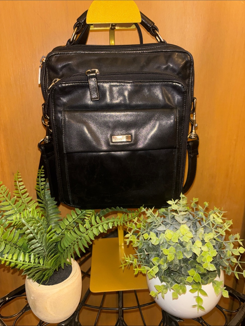 Perlina Black Leather Travel Crossbody Bag